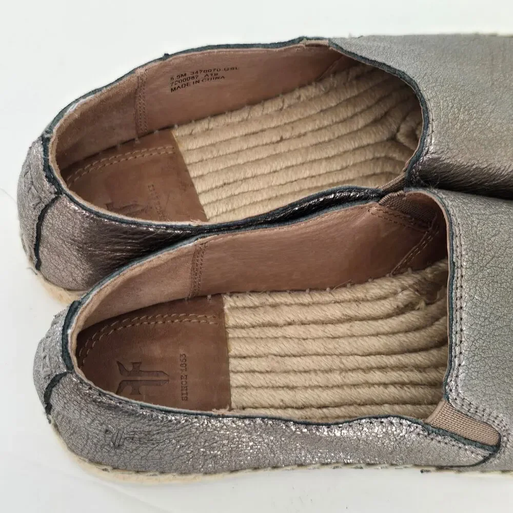 Frye Isbel Leather Espadrilles Women's 5.5M Metallic Gold Silver Summer Boho